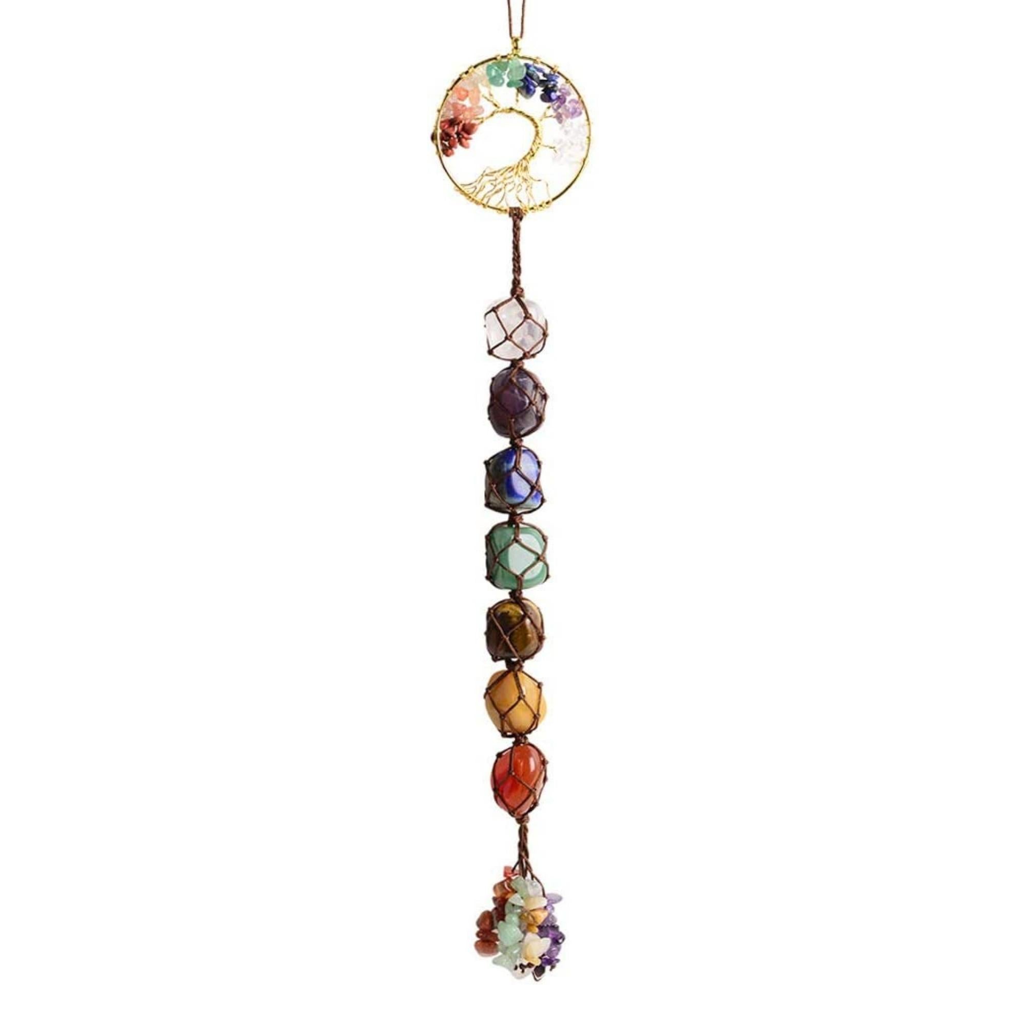 New 7 Chakra Car Hanging Pendant With Tree Of Life Pendant, Chakra Healing Gemstone Ornaments