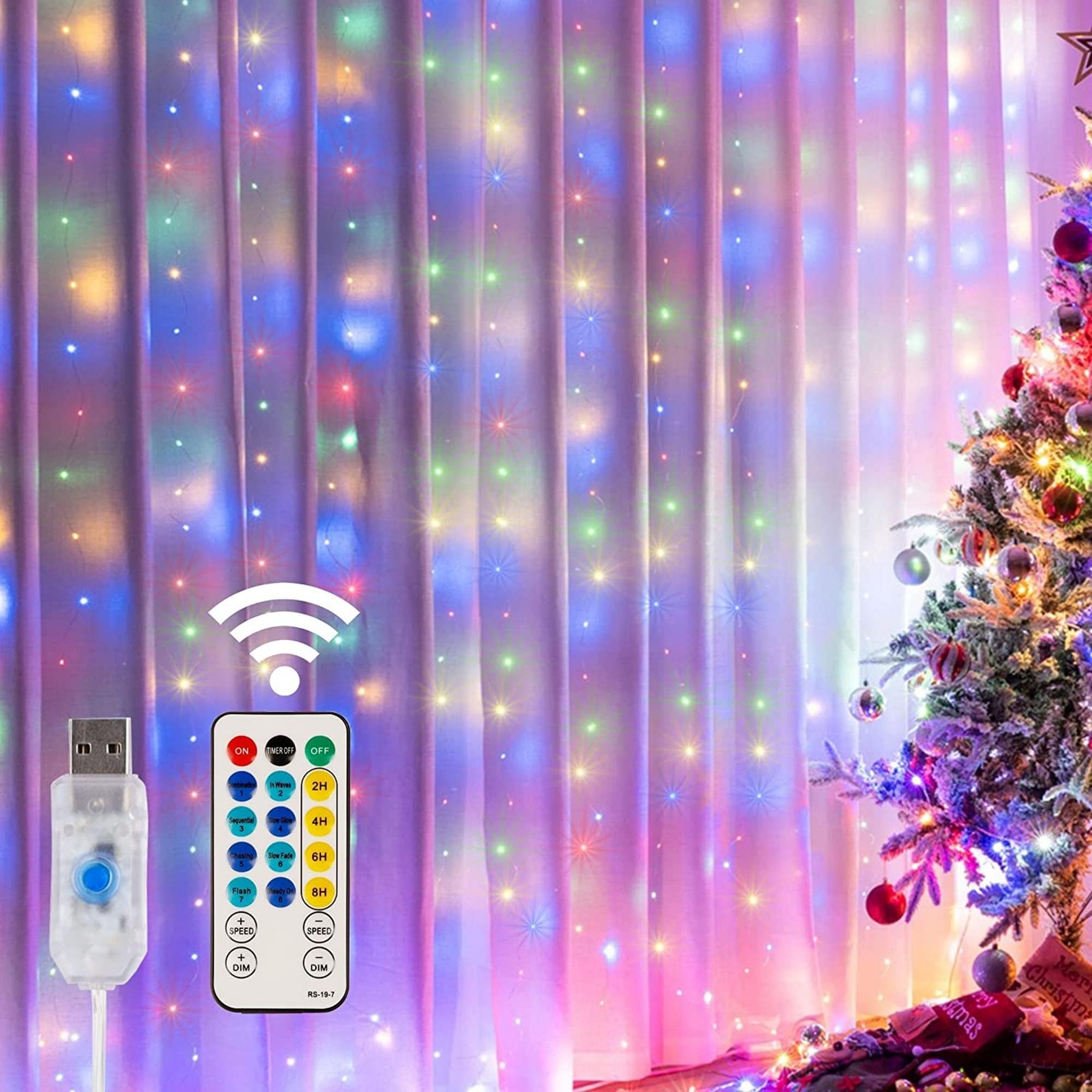 300 Led Window Curtain String Lights with Remote Control - 8 Modes