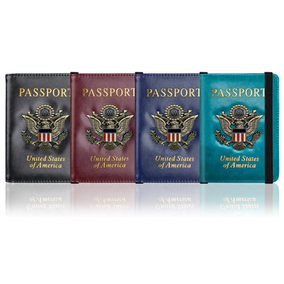 Leather Passport Wallet With Vaccination Card Slot & Elastic Strap