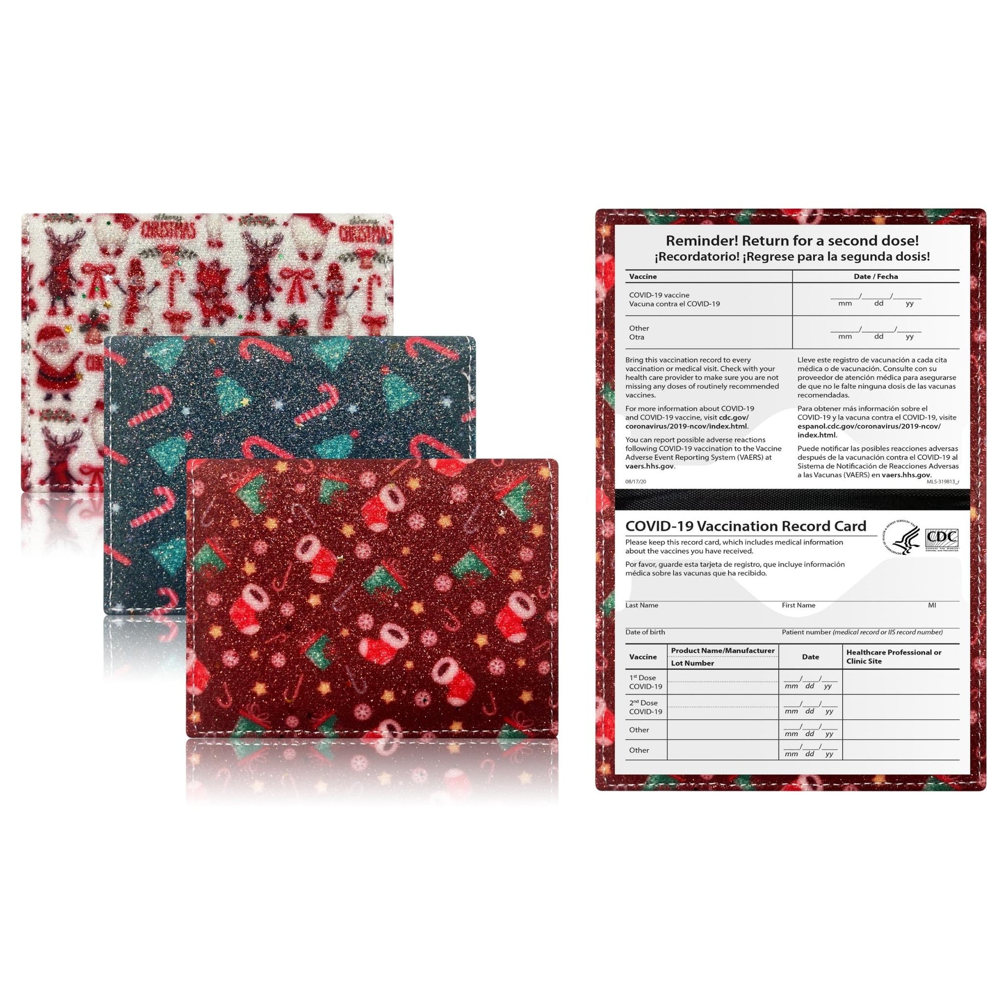 3-Pack : Faux Leather Holiday Themed CDC Vaccination Card Holder