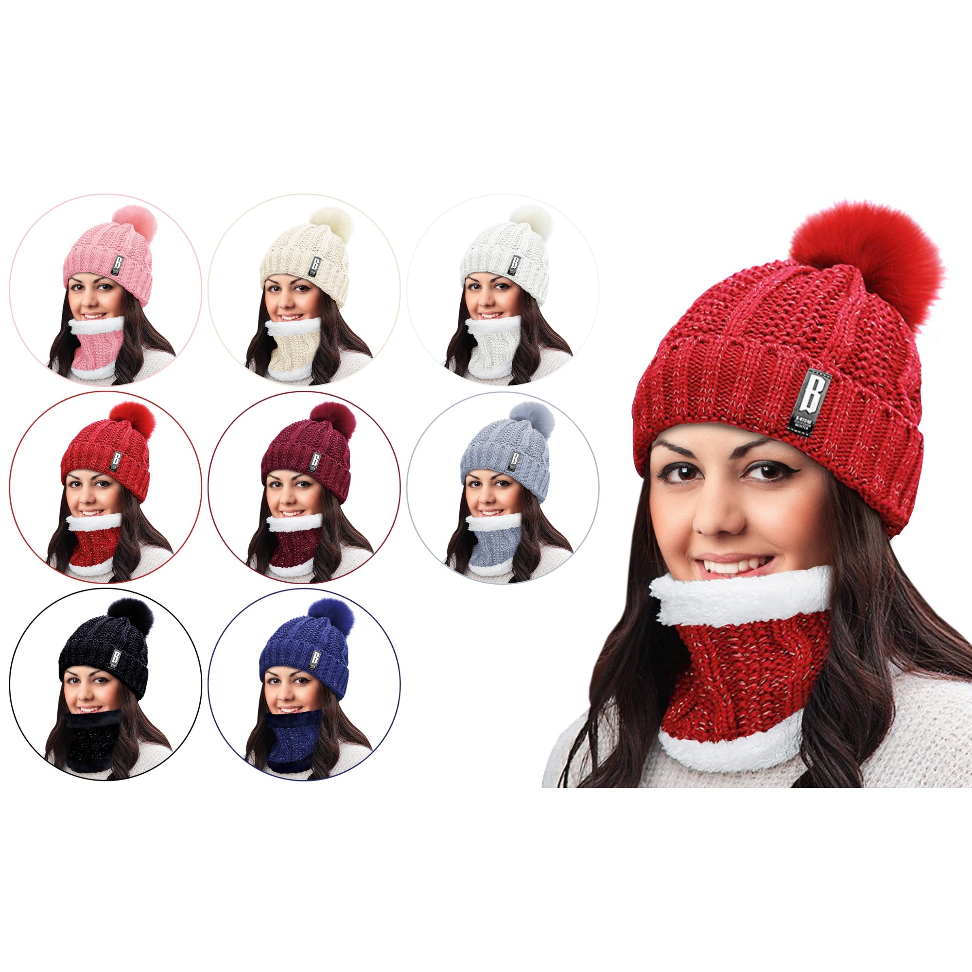 Winter Warm Knit Beanie Hat and Scarf Set for Women
