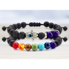 Set of 2: Lava Stone Chakra and Evil Eye Bracelet with Optional Essential Oils