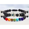 Set of 2: Lava Stone Chakra and Evil Eye Bracelet with Optional Essential Oils