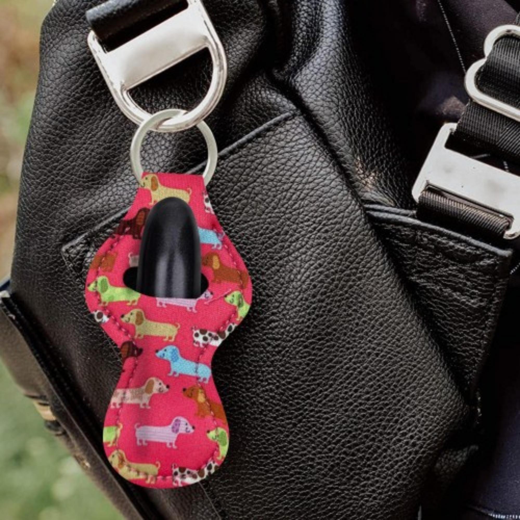 Designer leather lipstick holder keychain with lip gloss