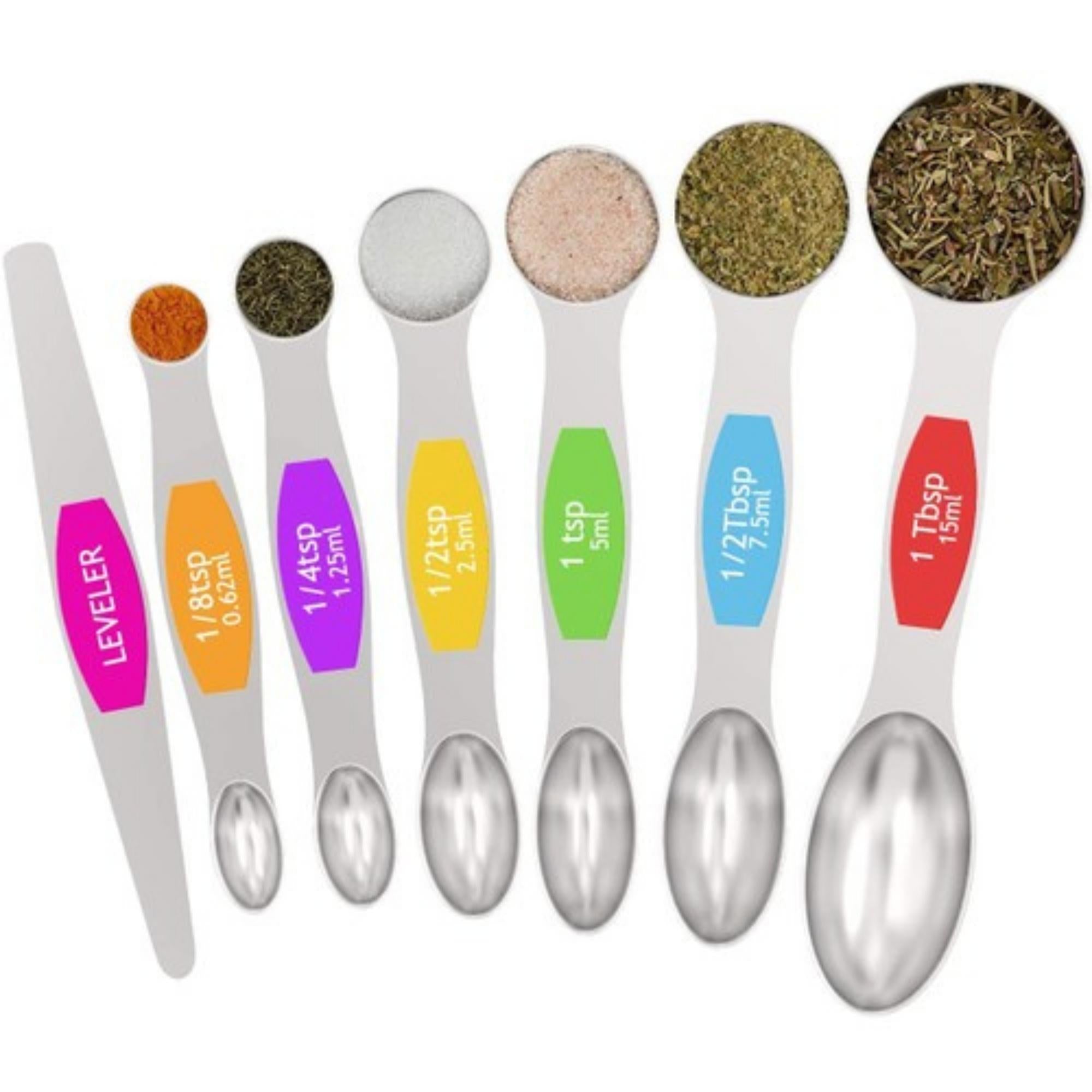 Magnetic Measuring Spoons Set, Dual Sided Stainless Steel Measuring Spoons  Fits in Spice Jars, Stackable Teaspoon for Measuring Dry and Liquid  Ingredients - Set of 8. 