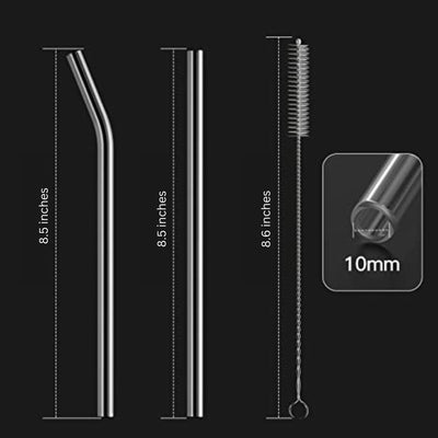 Reusable Stainless Steel Metal Drinking Straws with 1 Cleaning Brush