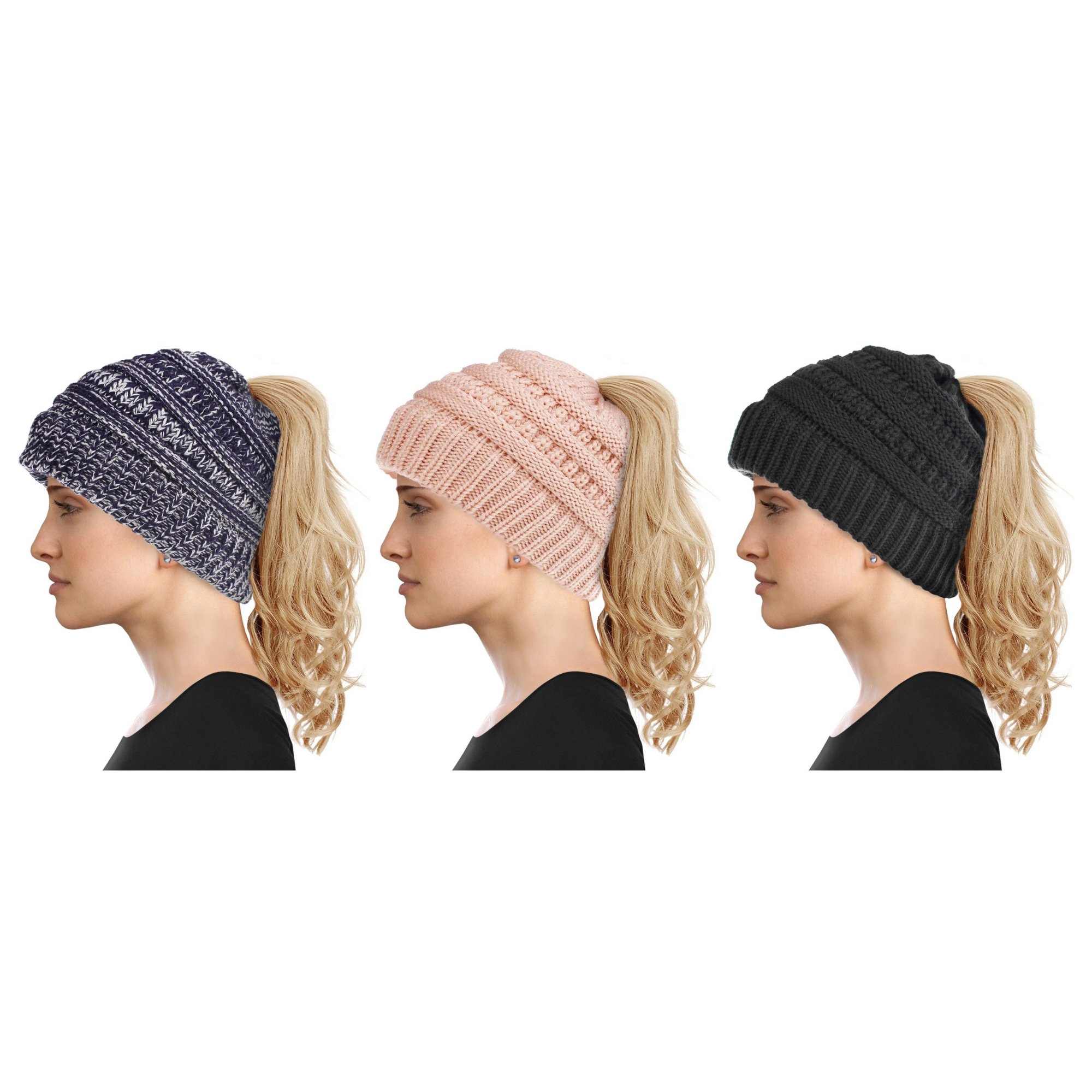 Women's Soft-Knit Ponytail Hat (3-Pack)