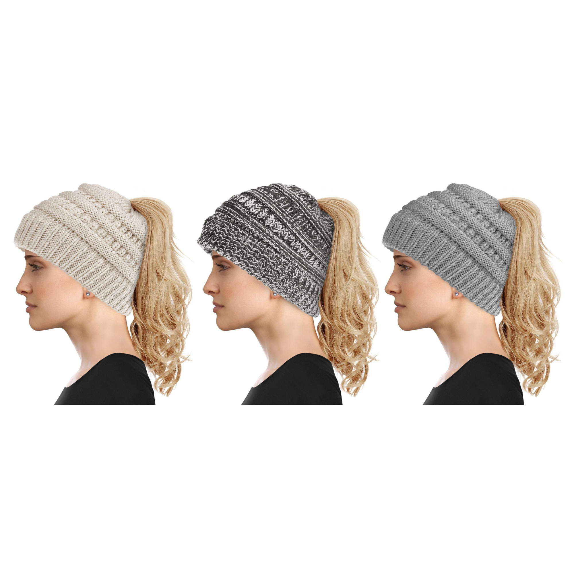 Women's Soft-Knit Ponytail Hat (3-Pack)