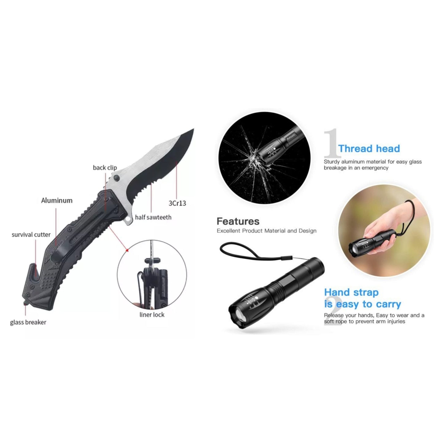Combo of LED Flashlight and Knife