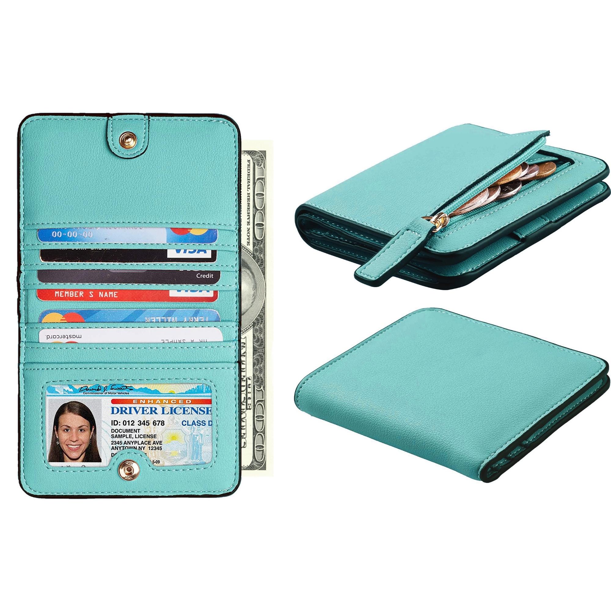 Women's Luxury Compact Faux Leather Bifold rfid Blocking Wallet
