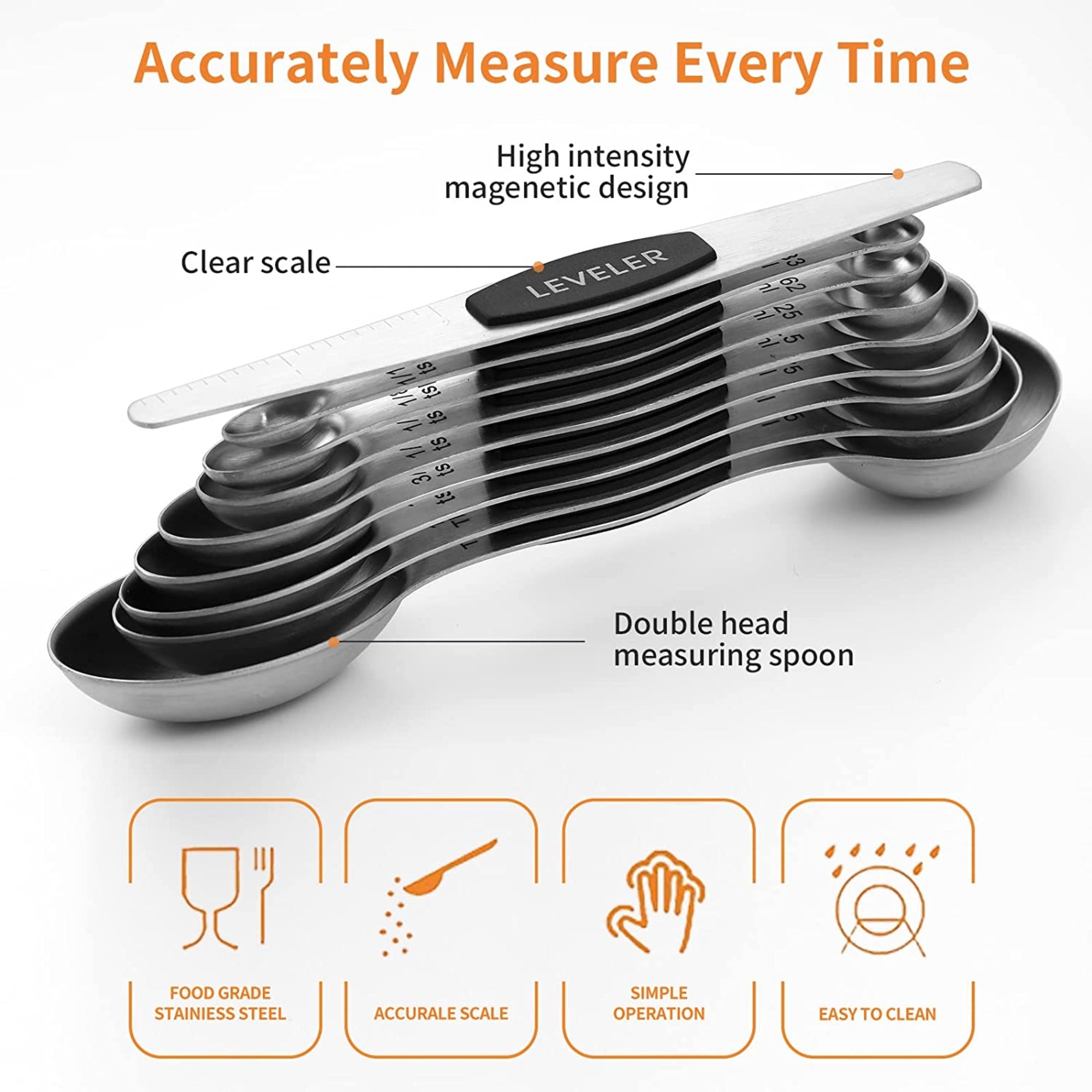 Dual Sided Stainless Steel Magnetic Measuring Spoons