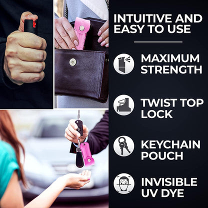 Best Self Defense Pepper Spray Tool w/ Leather Pouch Keychain for Women