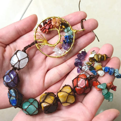 New 7 Chakra Car Hanging Pendant With Tree Of Life Pendant, Chakra Healing Gemstone Ornaments