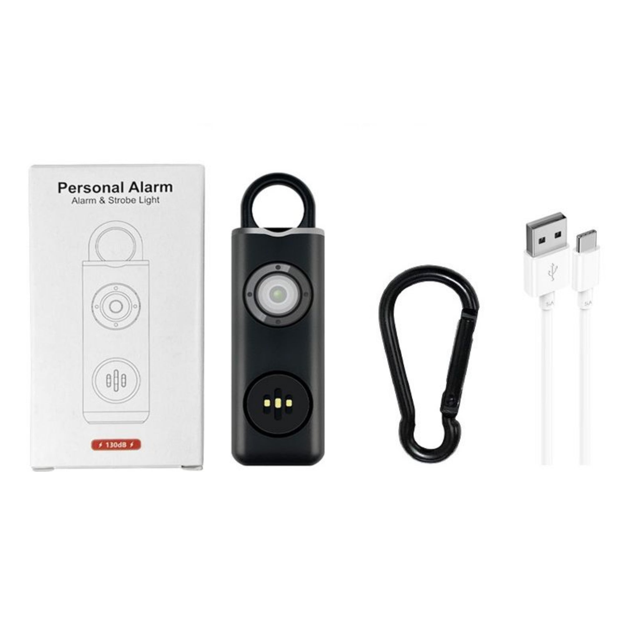 Rechargeable Self-Defense Alarm with High-Decibels and Strobing Light