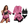 Women's 4 Piece Lace Satin Pajama Lingerie Set w/ Bra, Panties, Robe, Shorts