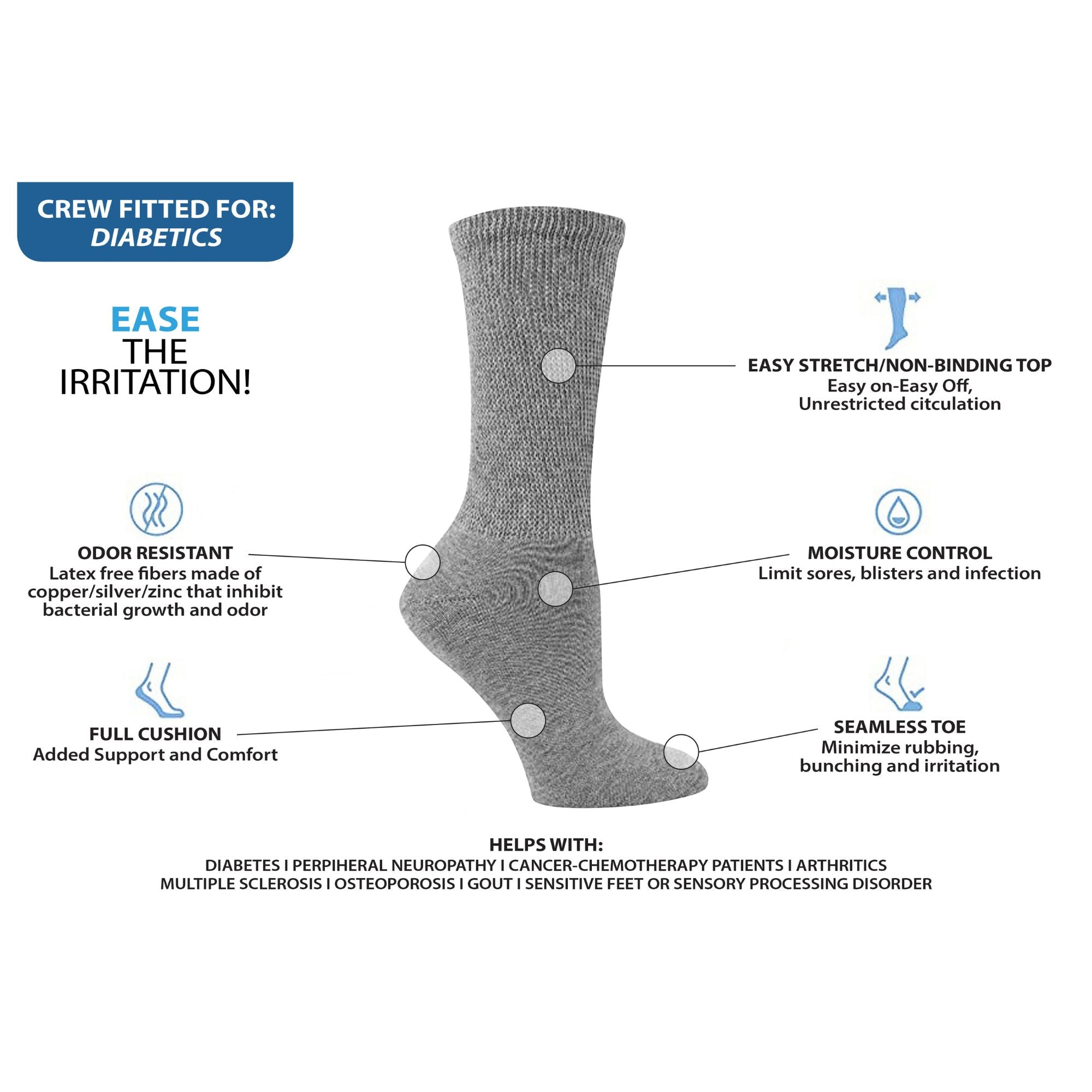 Diabetic Ankle Socks for Men and Women (6-Pack)