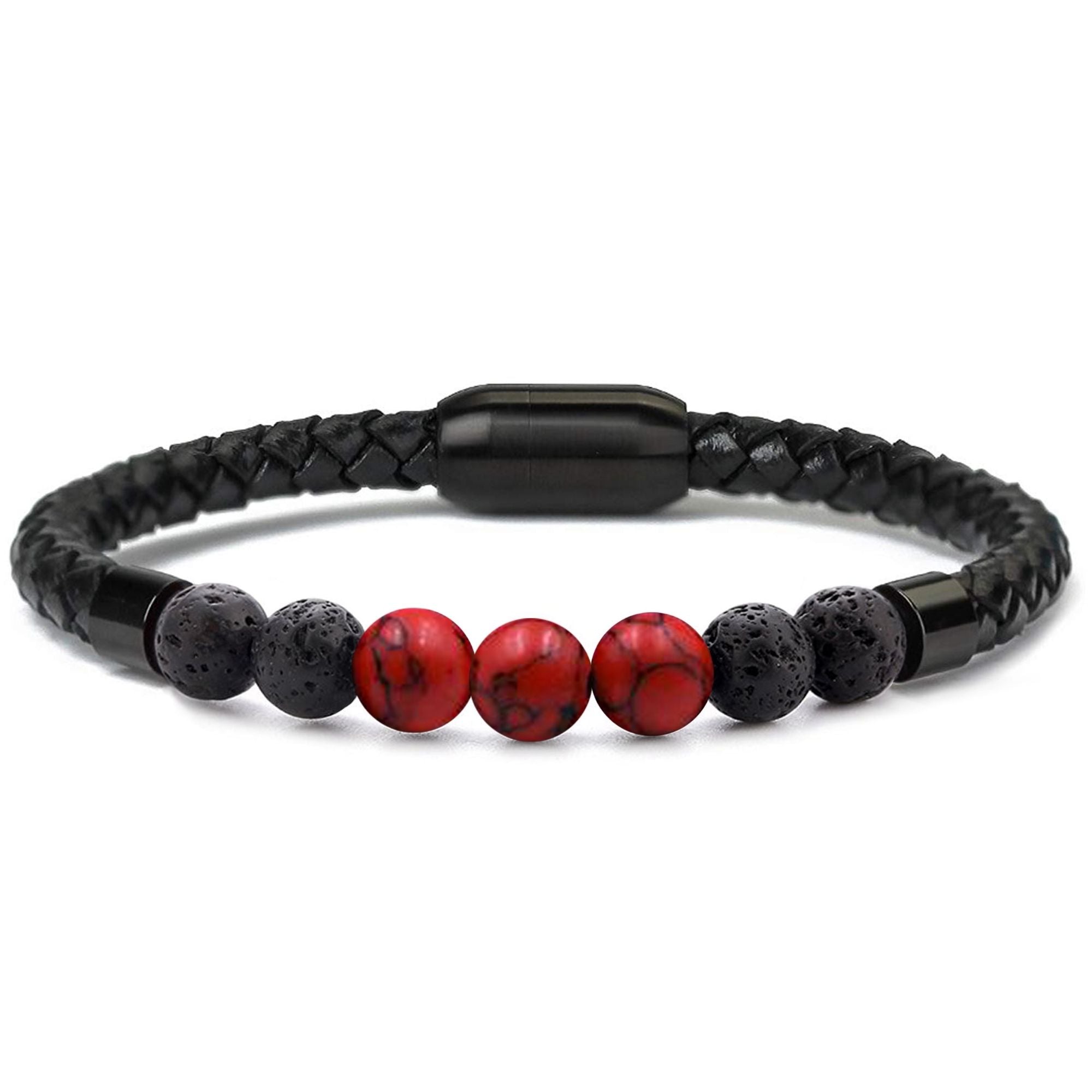 Men's Natural Healing Stone Leather Bracelet with Magnetic Closure
