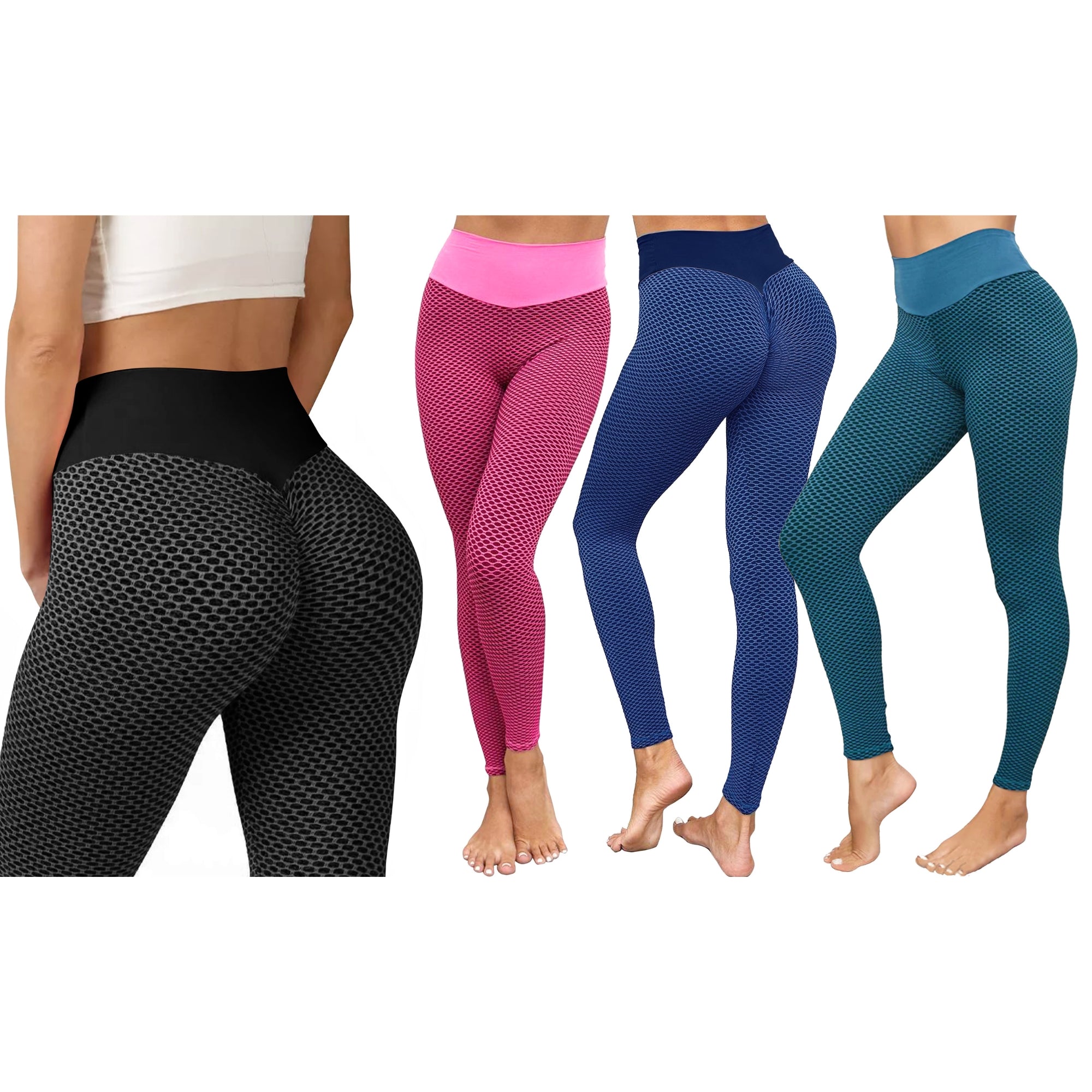 Women's High Waist Butt Lift Tummy Control Yoga Pants Textured Leggings