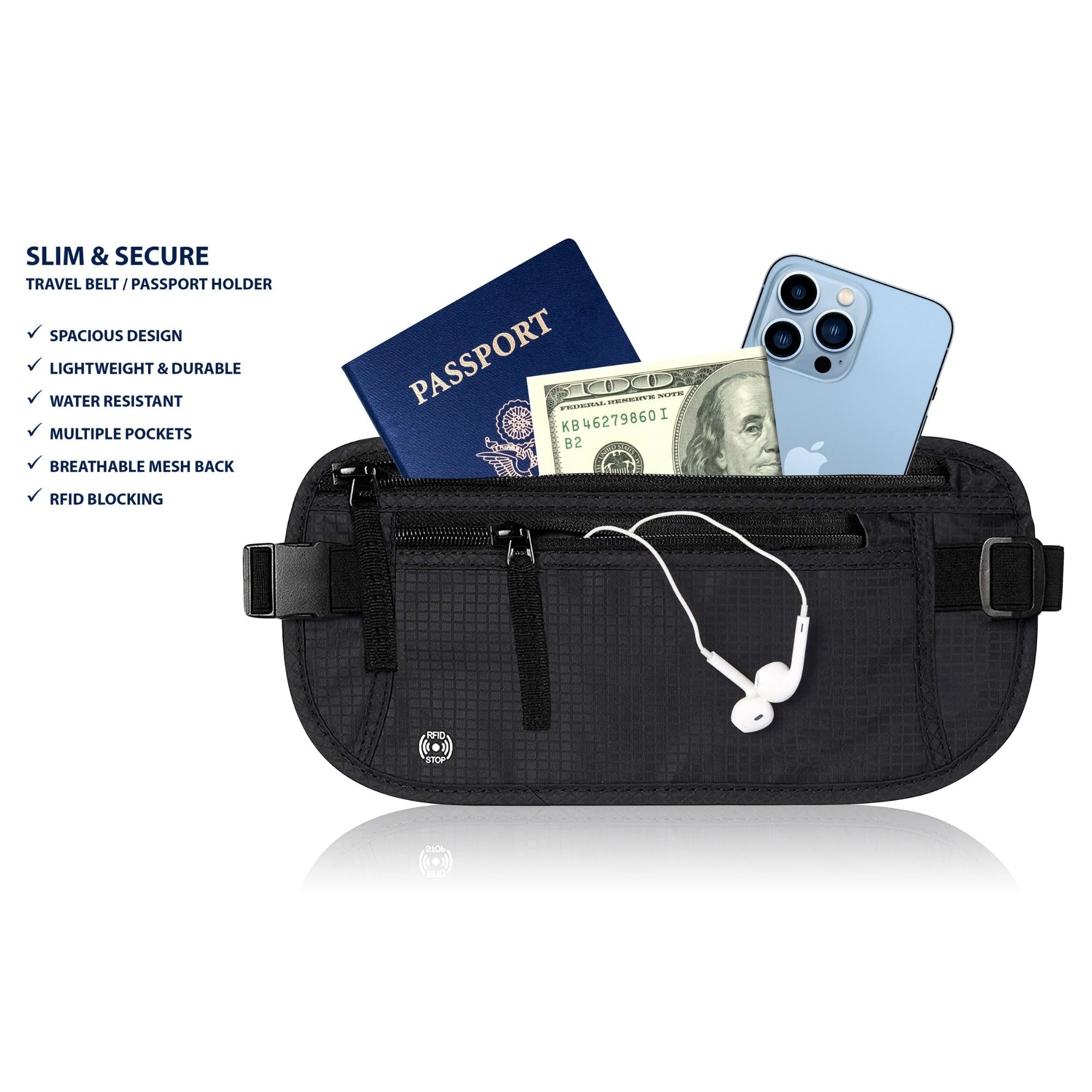 Super Slim RFID Protected Money Belt and Passport Holder For Travel
