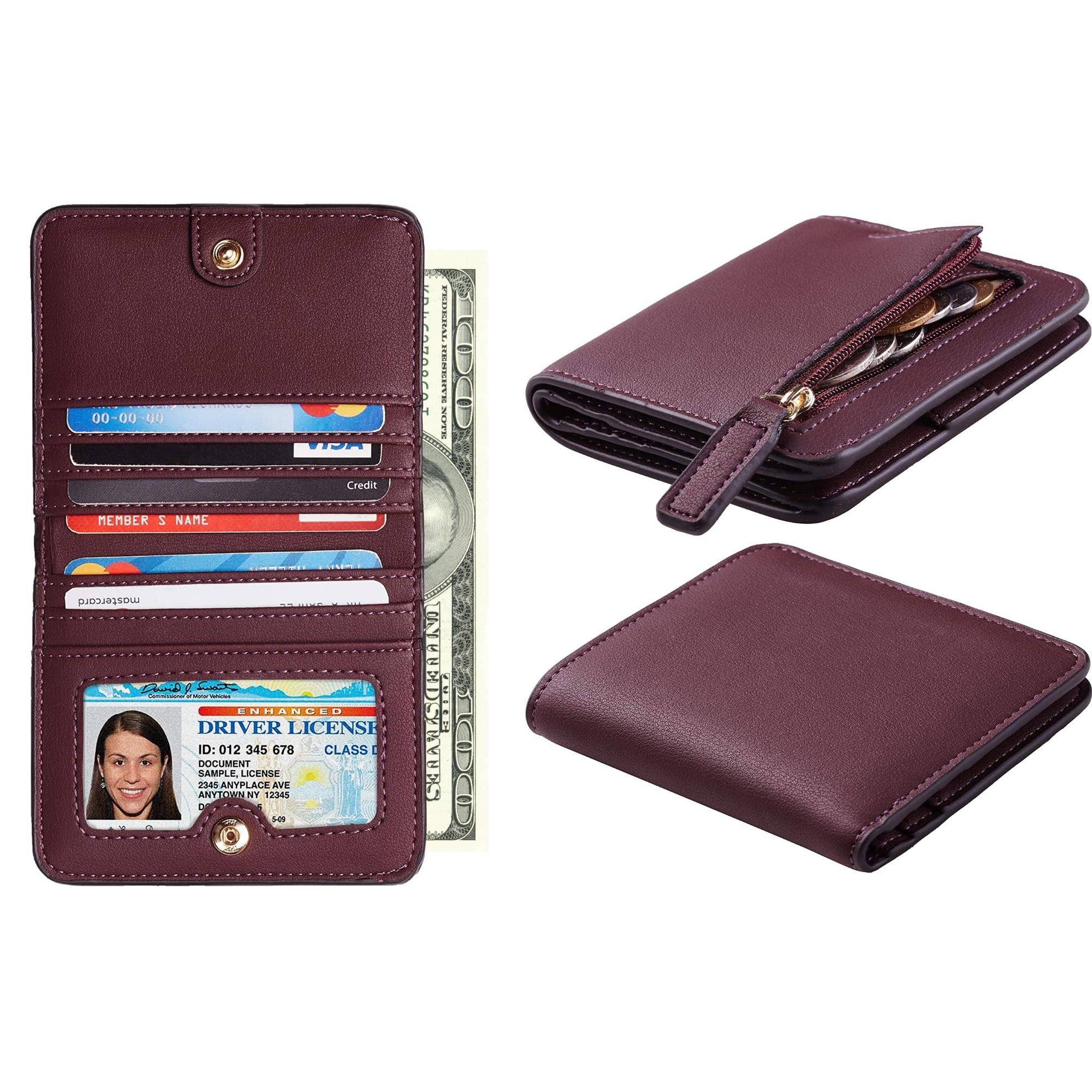 Women's Luxury Compact Faux Leather Bifold rfid Blocking Wallet