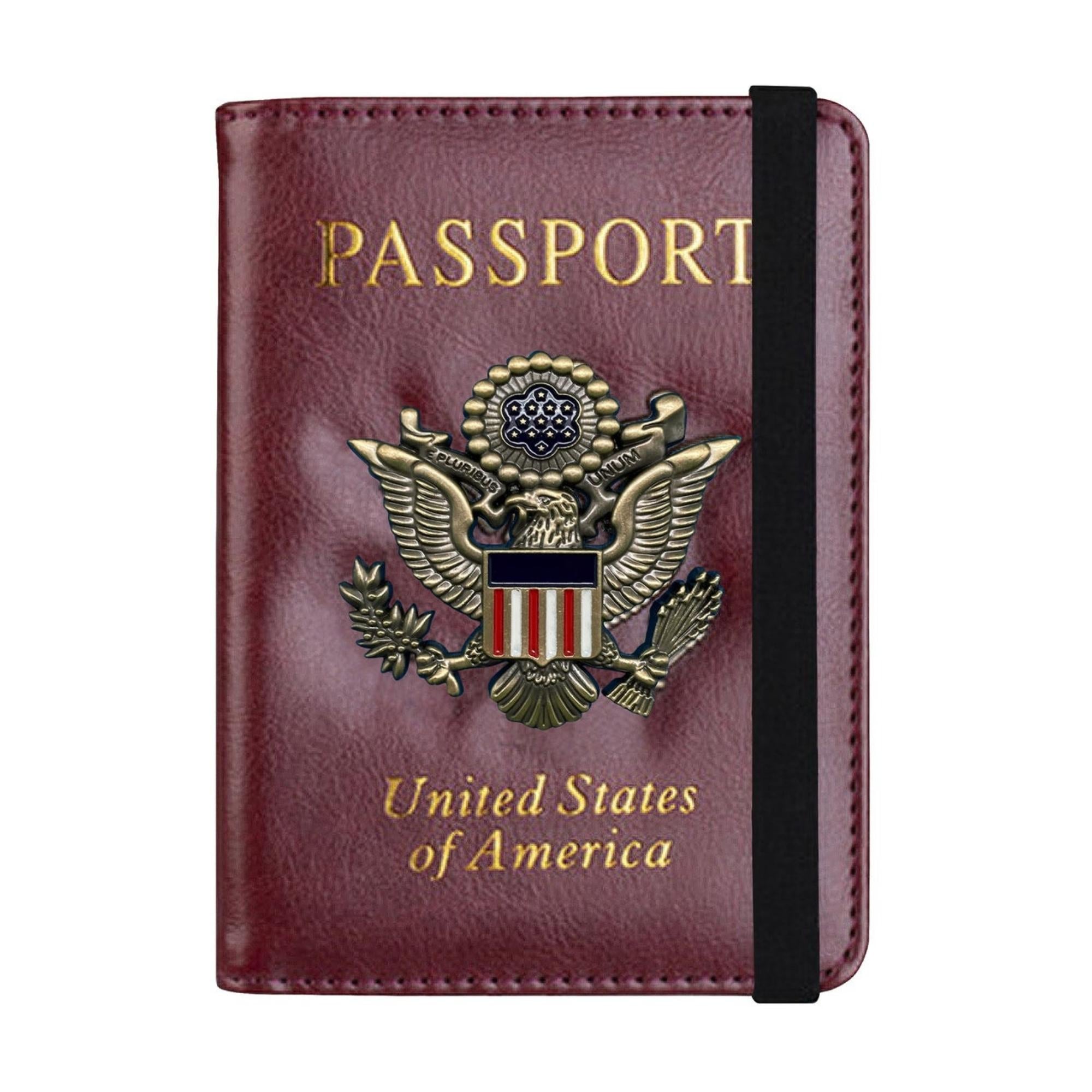 Leather Passport Wallet With Vaccination Card Slot & Elastic Strap