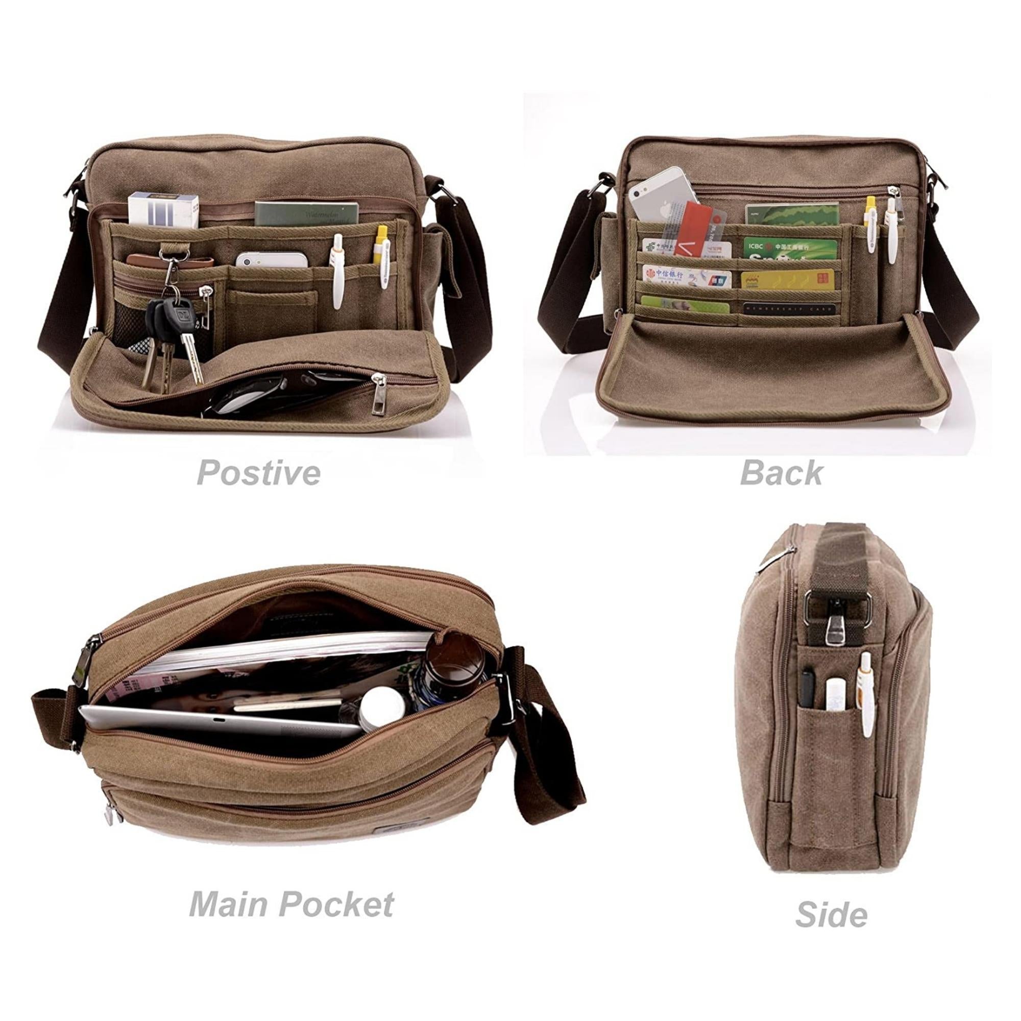 Men's Multifunctional Canvas Messenger Handbag Outdoor Sports Over Shoulder Crossbody Side Bag