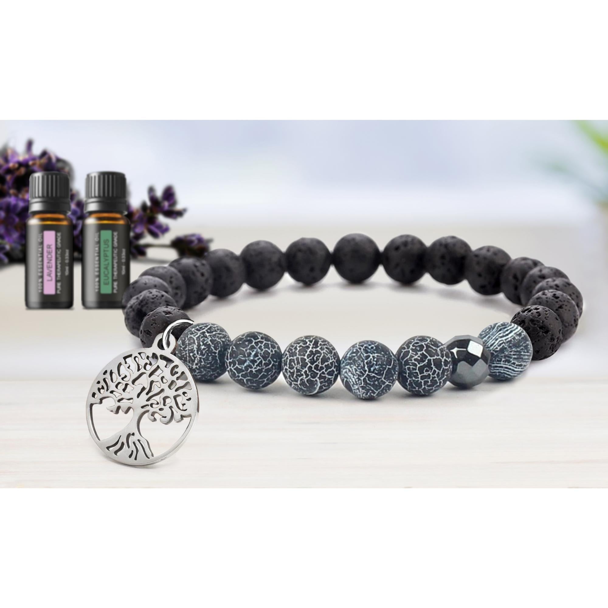 Lava Stone Tree Of Life Diffuser Bracelet with Optional Essential Oils