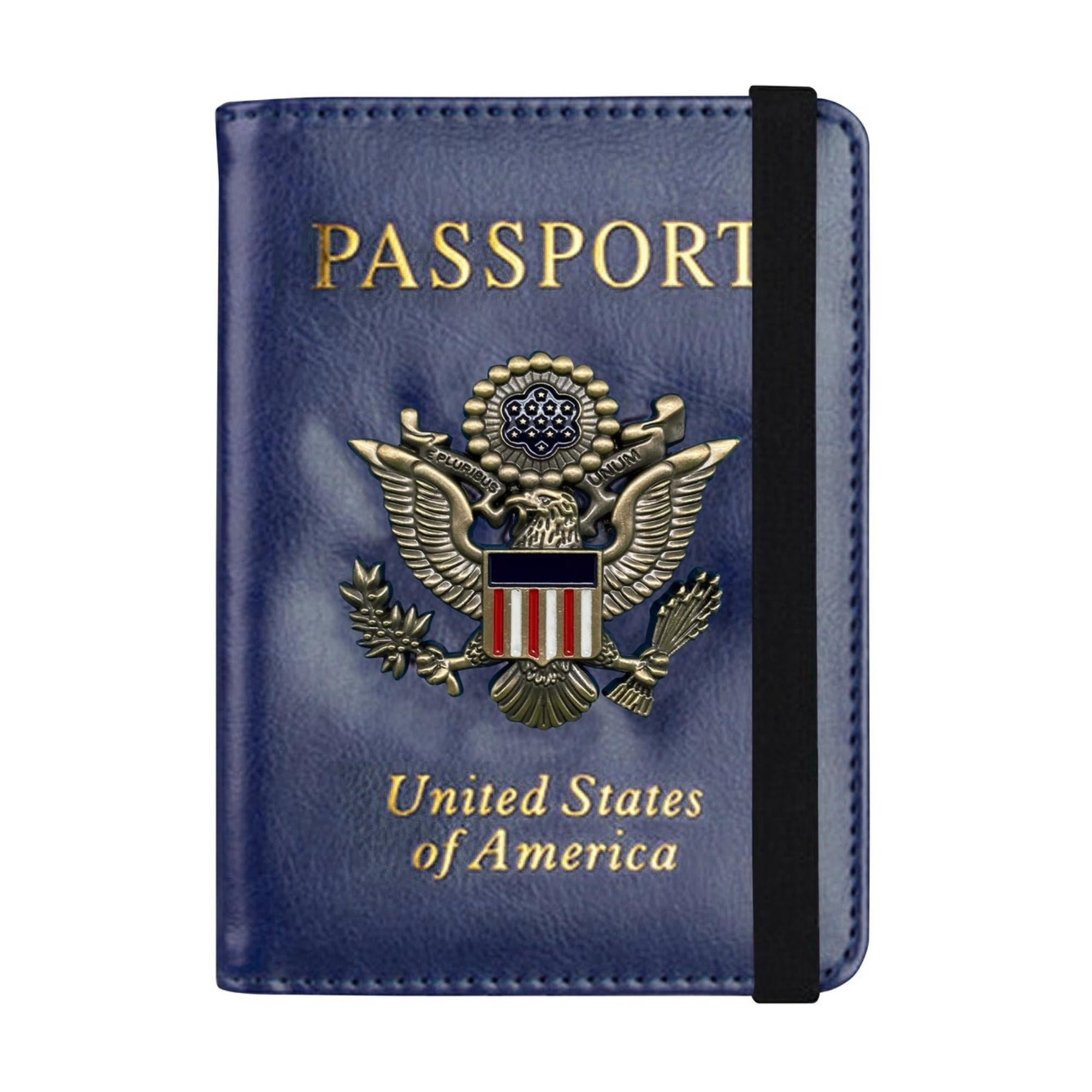 Leather Passport Wallet With Vaccination Card Slot & Elastic Strap