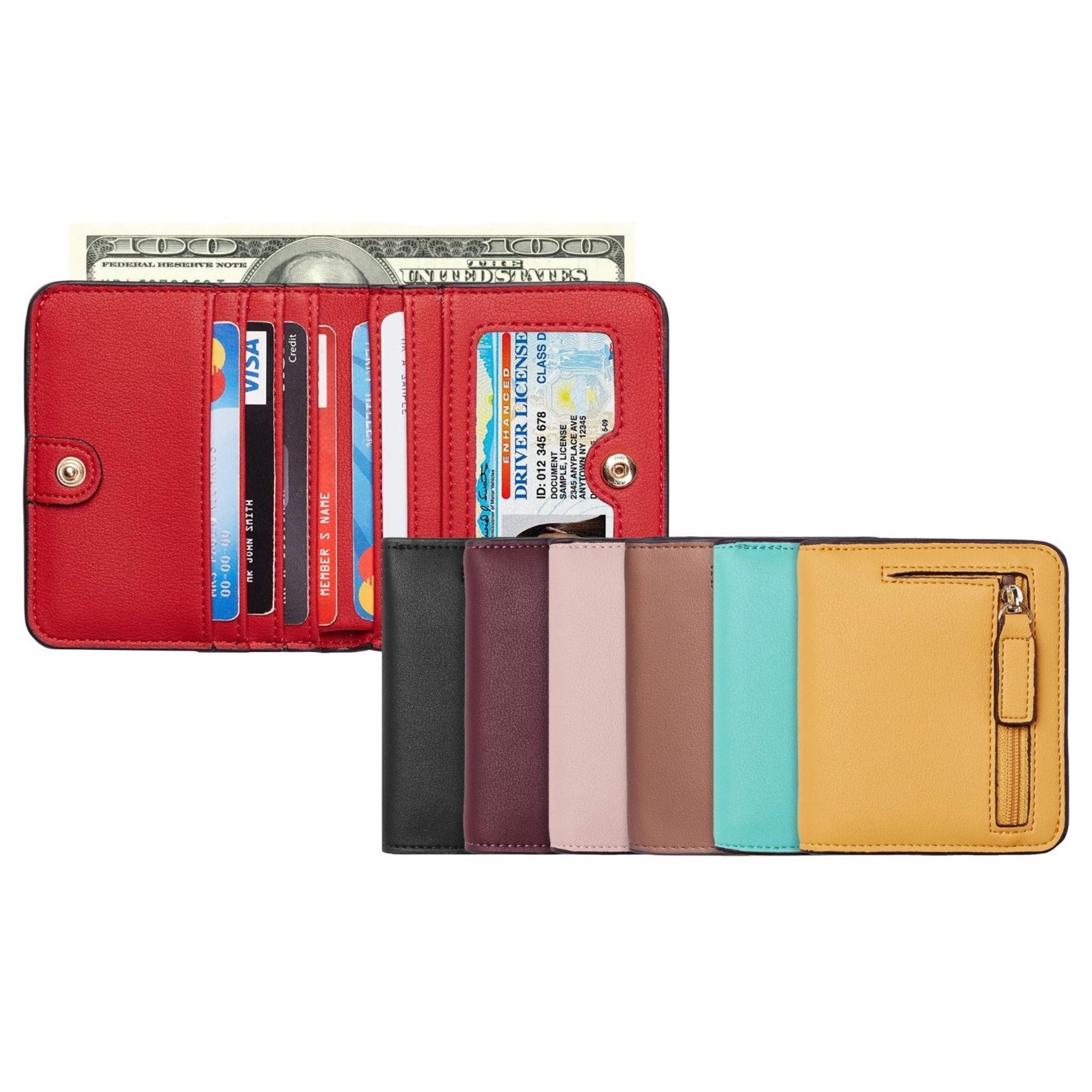Women's Luxury Compact Faux Leather Bifold rfid Blocking Wallet
