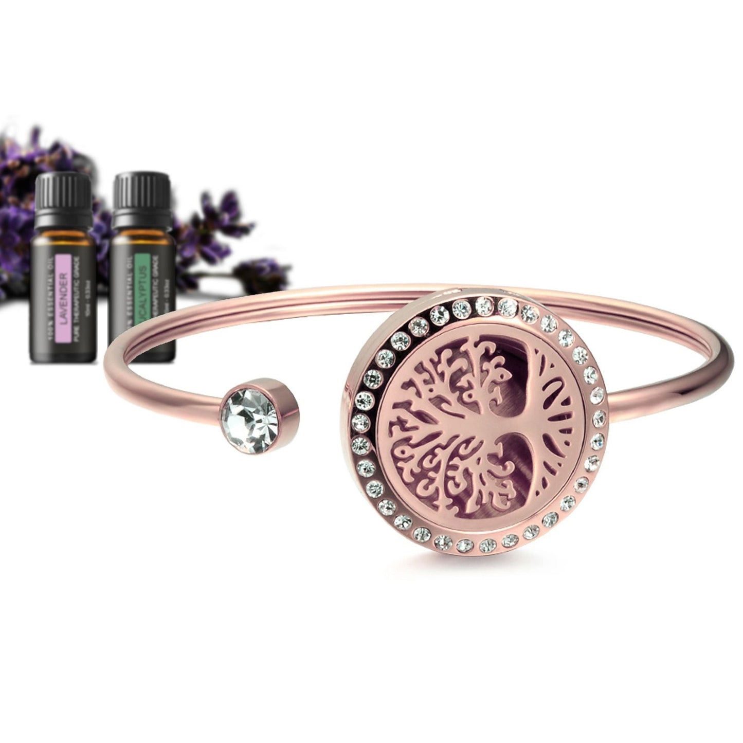 Tree of Life Designer Essential Oil Diffuser Bracelet with Optional Oils