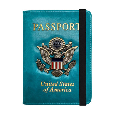 Leather Passport Wallet With Vaccination Card Slot & Elastic Strap