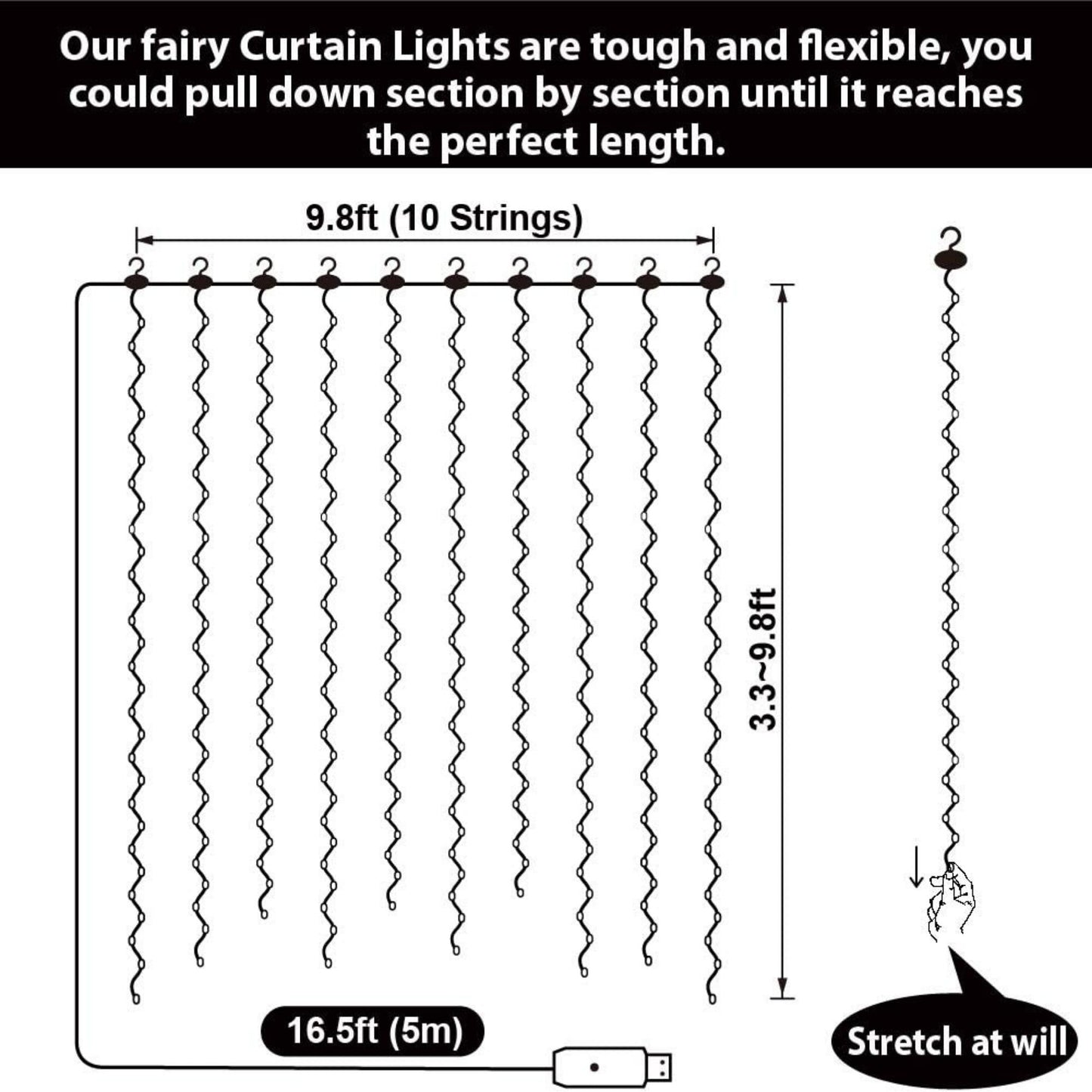 300 Led Window Curtain String Lights with Remote Control - 8 Modes