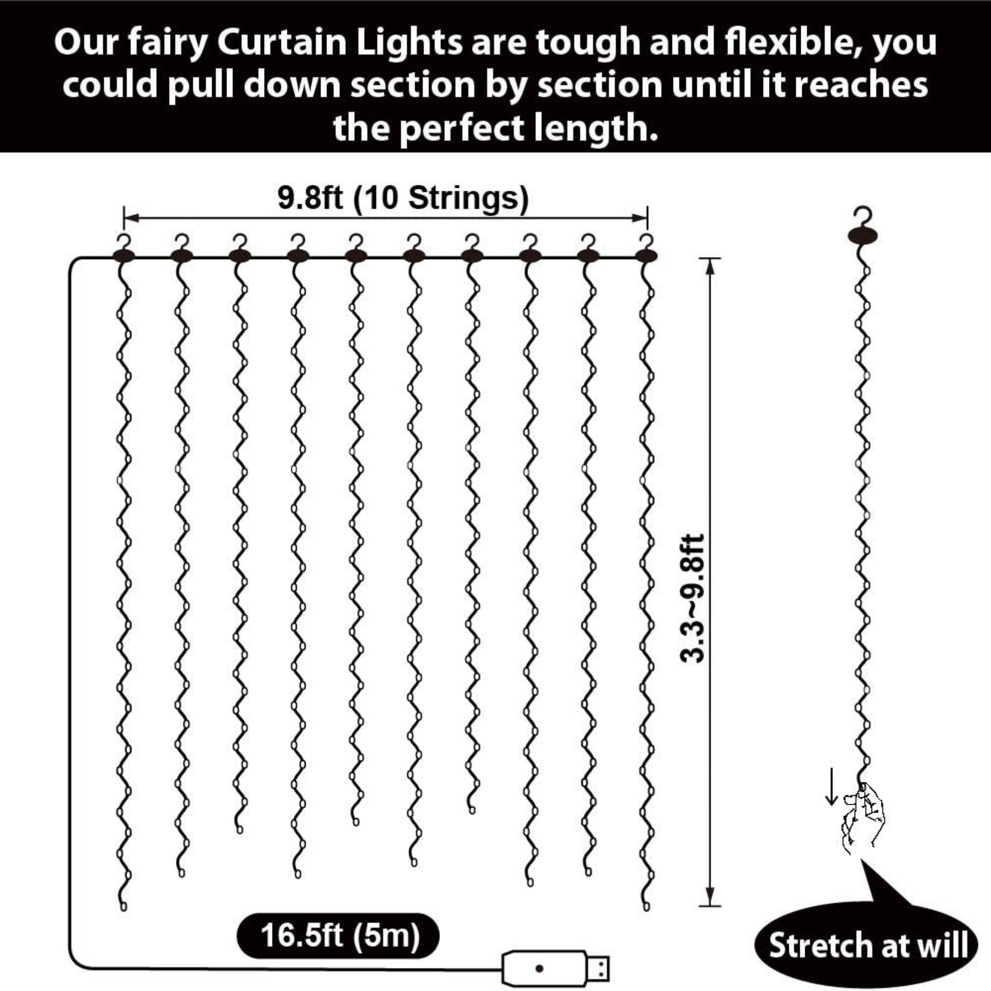 300 Led Window Curtain String Lights with Remote Control - 8 Modes