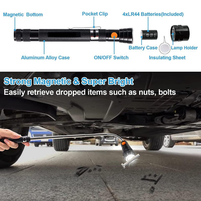 Telescoping Magnetic Pickup Tool with 3 LED Lights and Extendable Neck up to 22"