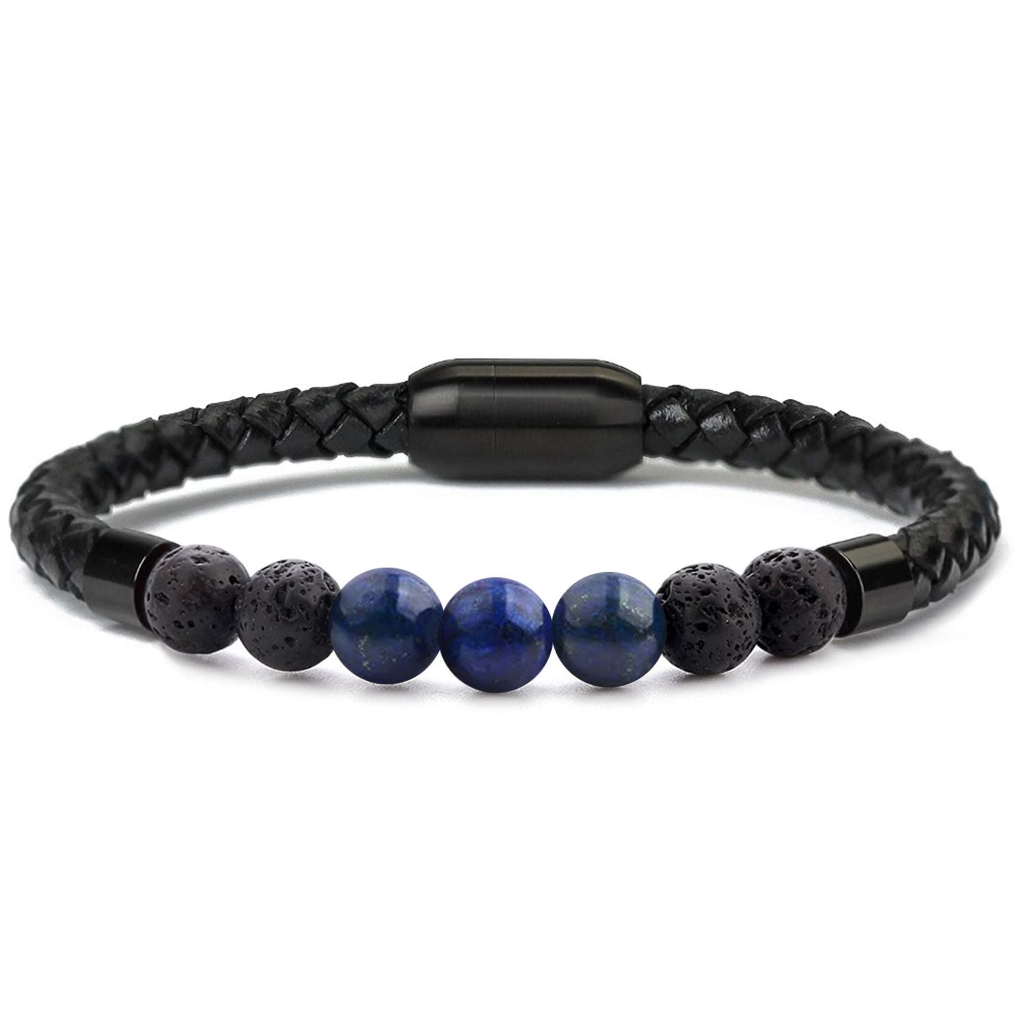 Men's Natural Healing Stone Leather Bracelet with Magnetic Closure