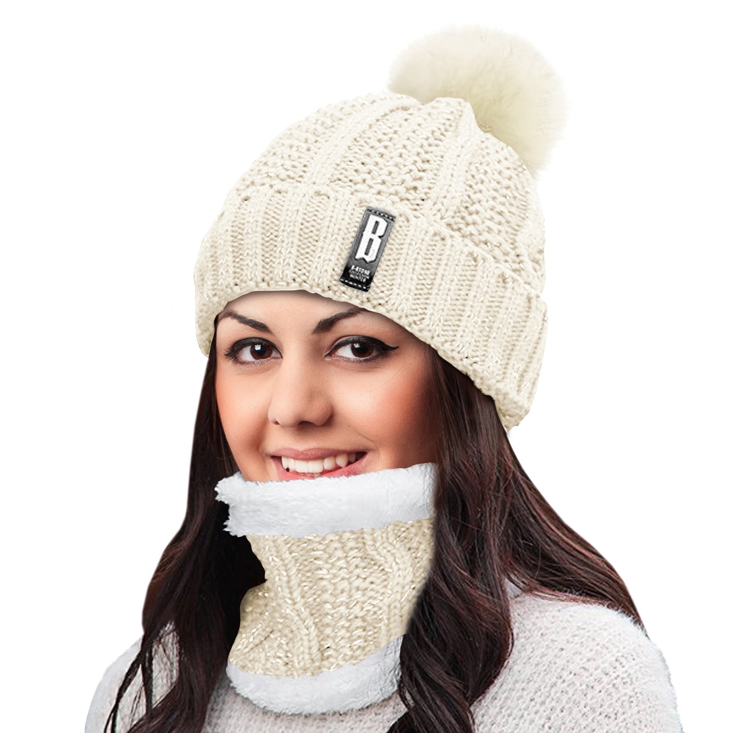 Winter Warm Knit Beanie Hat and Scarf Set for Women