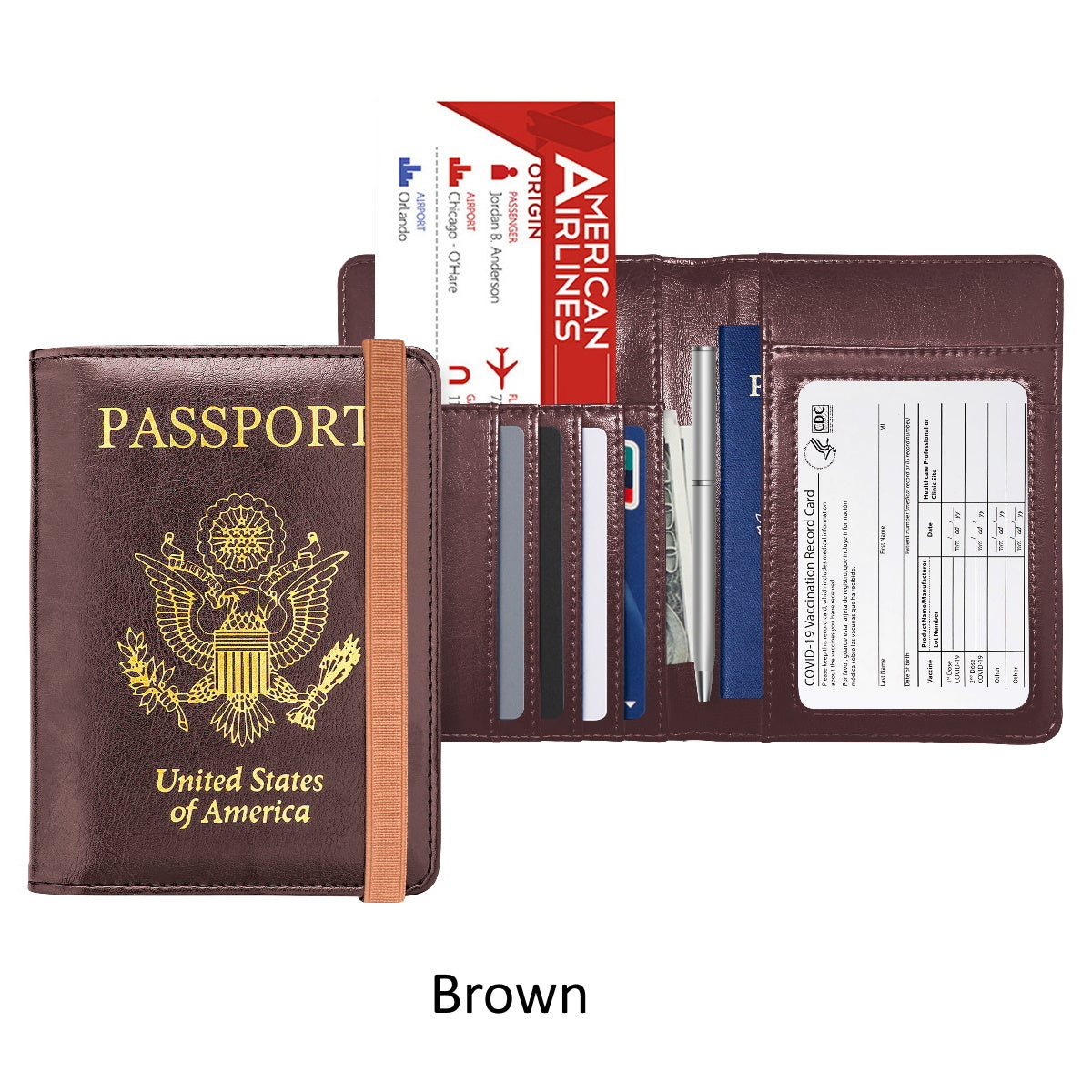 PU Leather RFID Passport and Vaccine Card Holder Combo