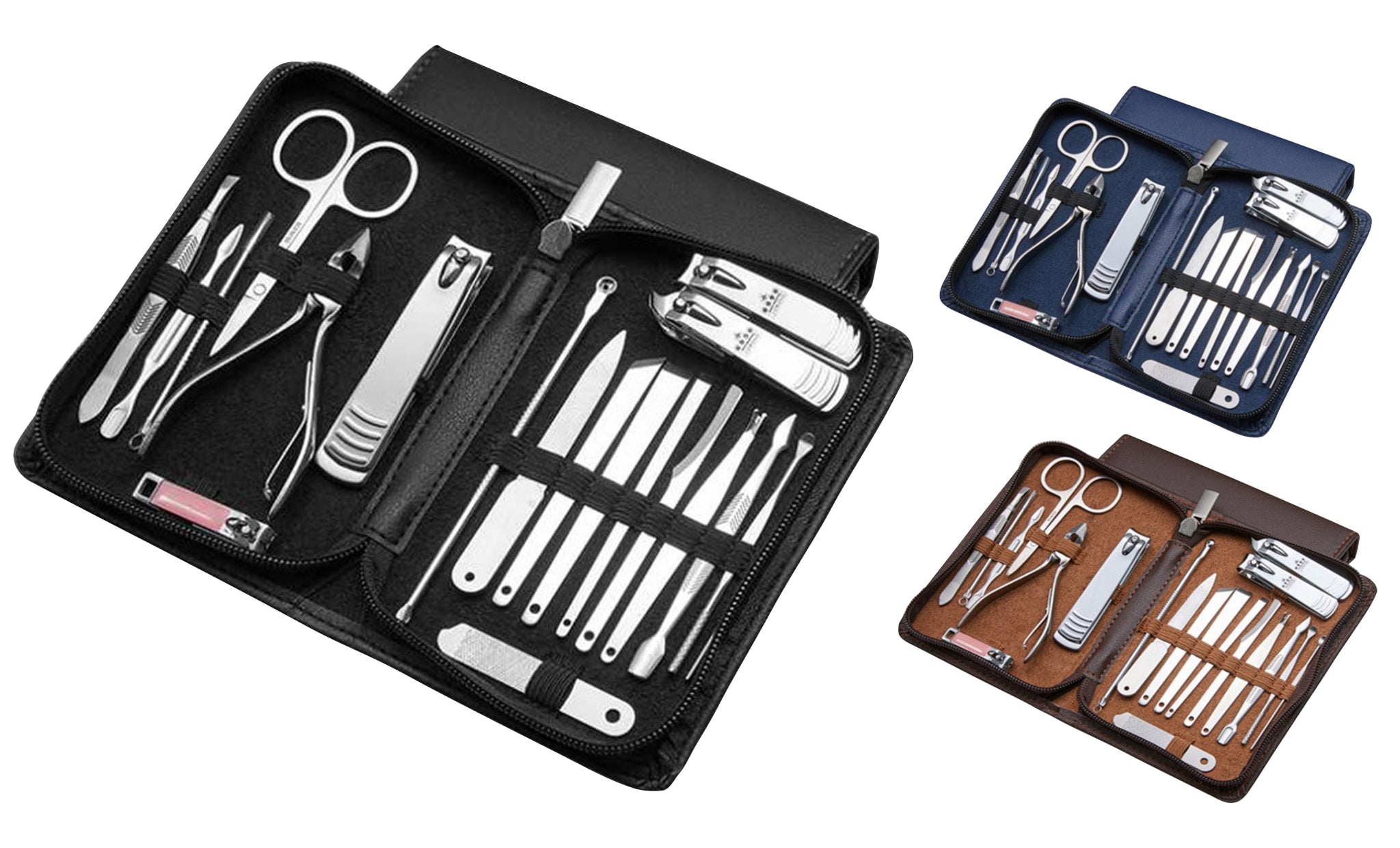 20-Piece Professional Stainless Steel Manicure/Pedicure Kit with Leather Case
