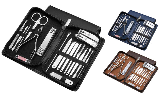 20-Piece Professional Stainless Steel Manicure/Pedicure Kit with Leather Case