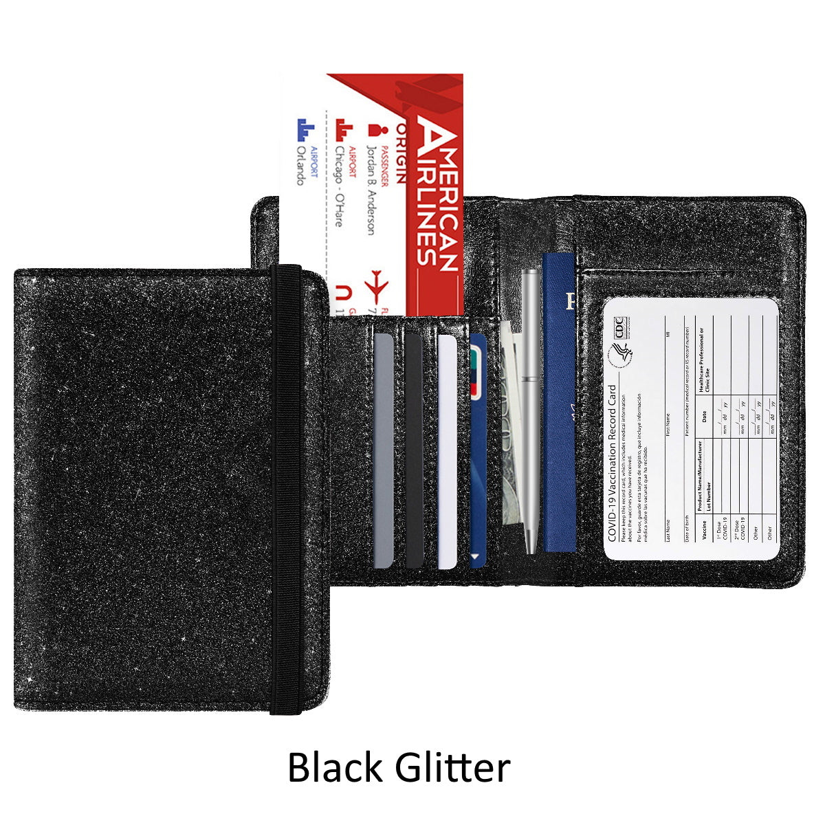 PU Leather RFID Passport and Vaccine Card Holder Combo