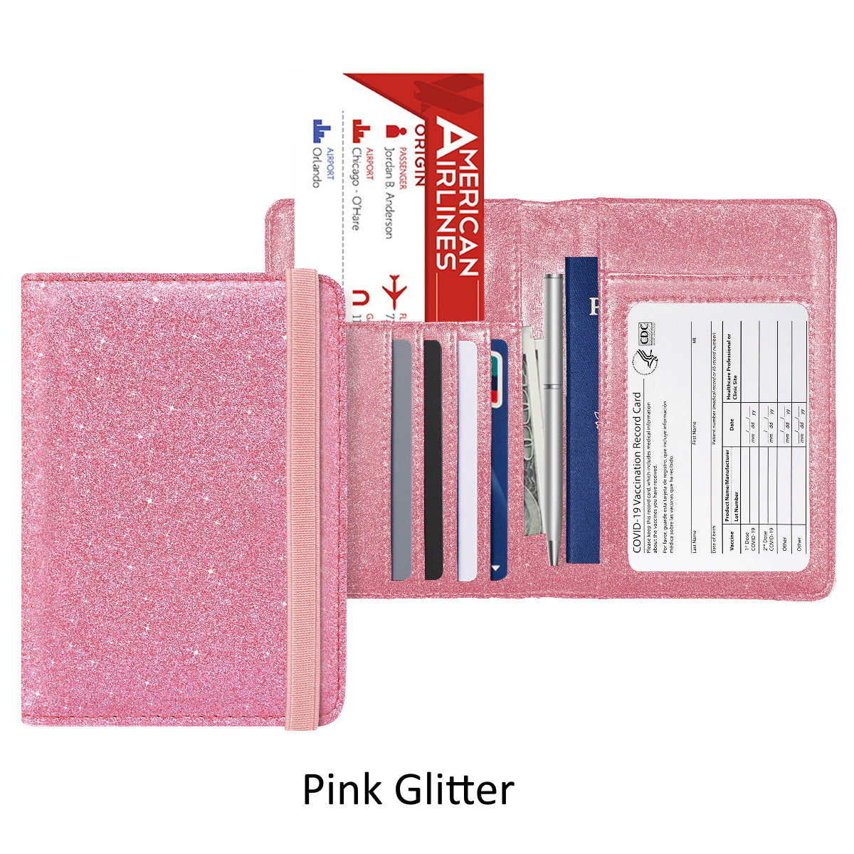 PU Leather RFID Passport and Vaccine Card Holder Combo