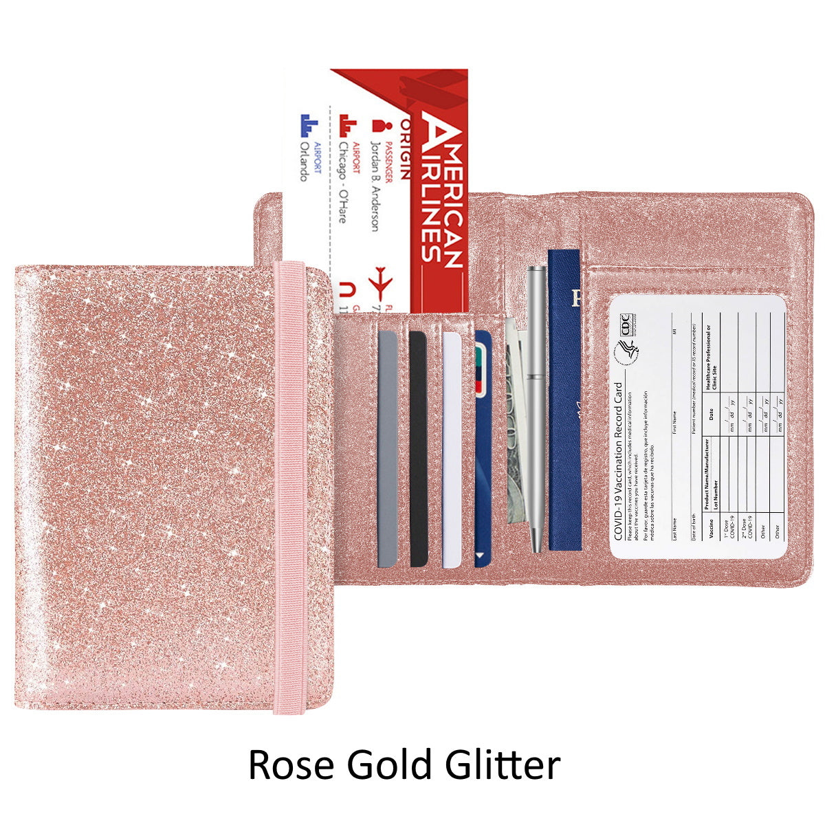 PU Leather RFID Passport and Vaccine Card Holder Combo