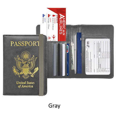 PU Leather RFID Passport and Vaccine Card Holder Combo