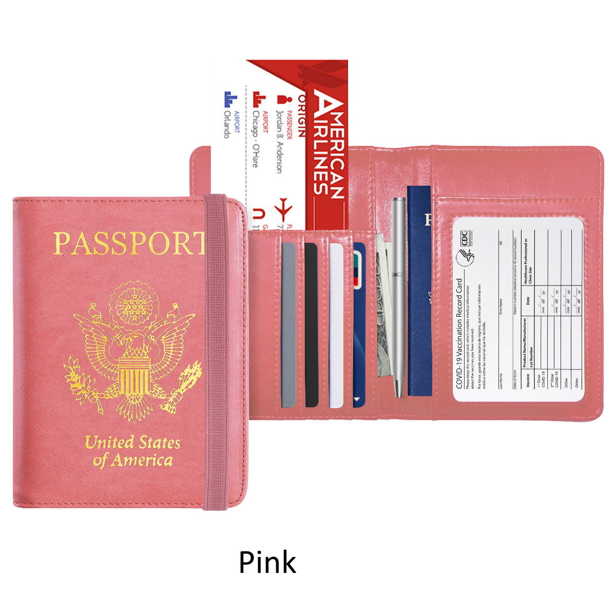PU Leather RFID Passport and Vaccine Card Holder Combo
