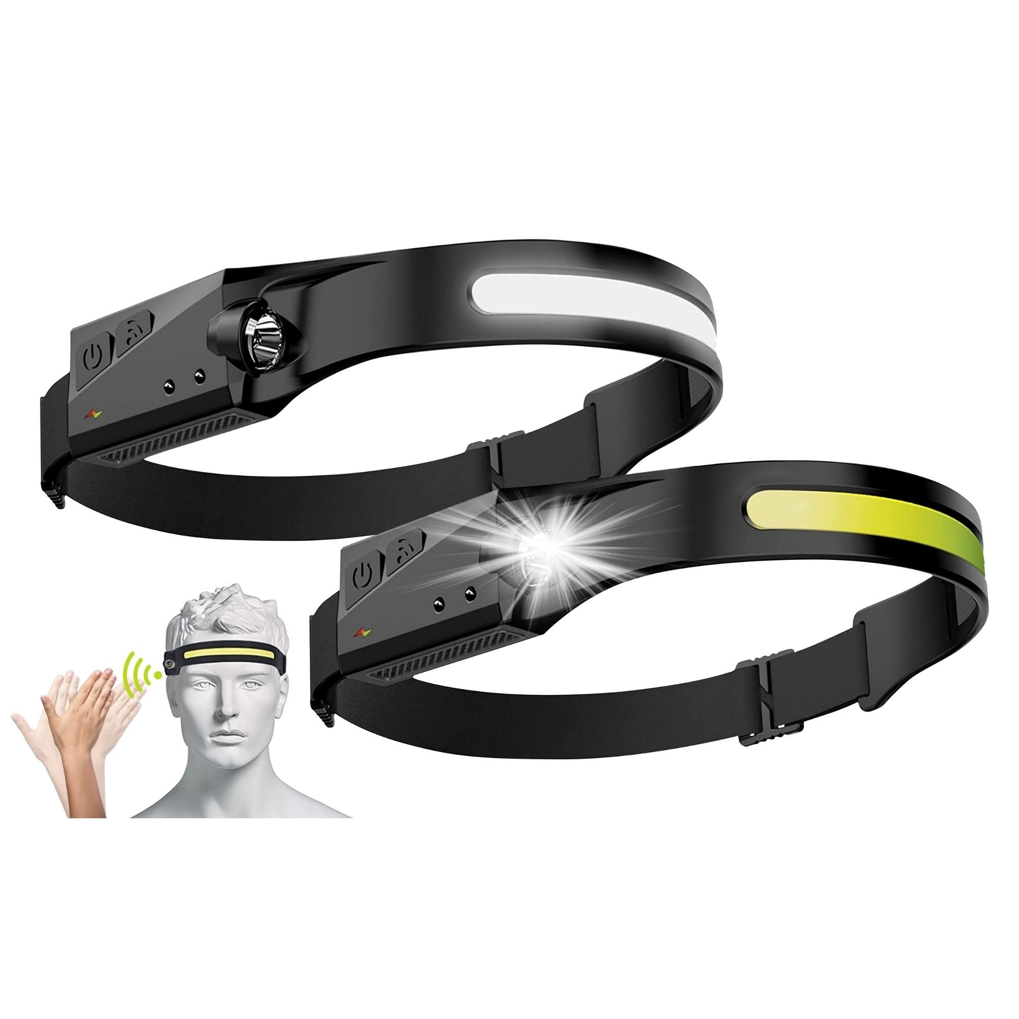 Rechargeable LED Headlamps w/ Motion Sensor Lightweight Waterproof (1 or 2 Pack)