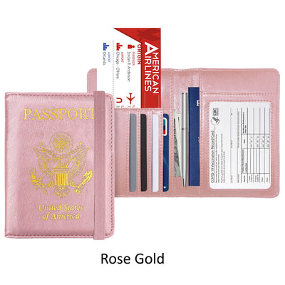 PU Leather RFID Passport and Vaccine Card Holder Combo