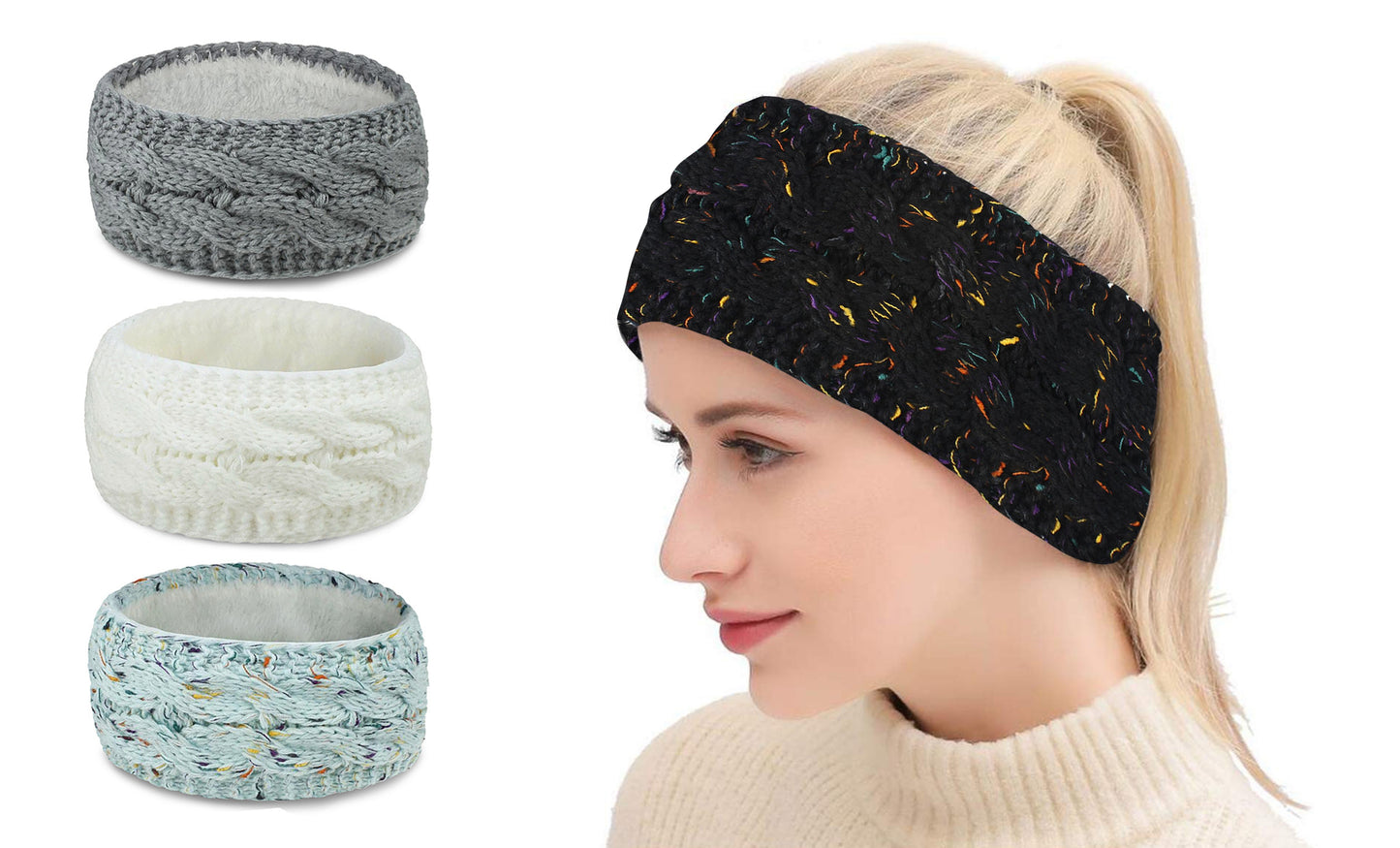 Women's Soft Winter Fleece-Lined Earband (3-Pack)