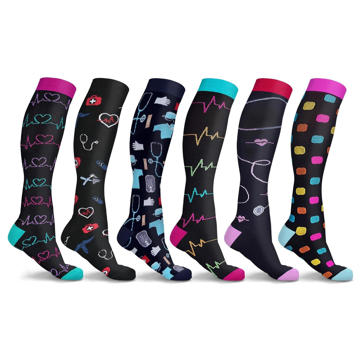 Compression Socks Printed Whimsical Medical Print Compression Socks (6-Pack) – cianabrands.com