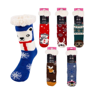 3-Piece Sherpa Socks w/ Non-slip Bottom Animals