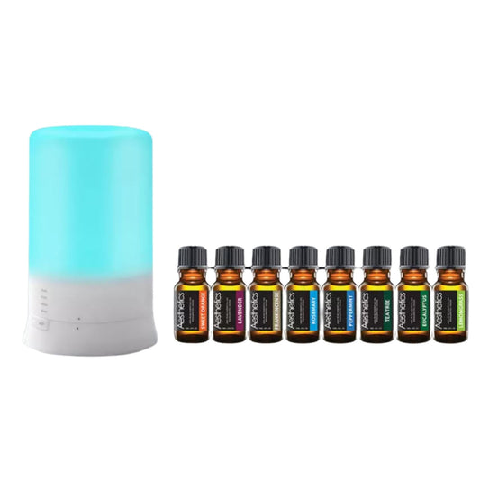Aesthetics Ultrasonic Essential Oil Diffuser with Color Changing LED – Round Design, with 8 Essential Oils